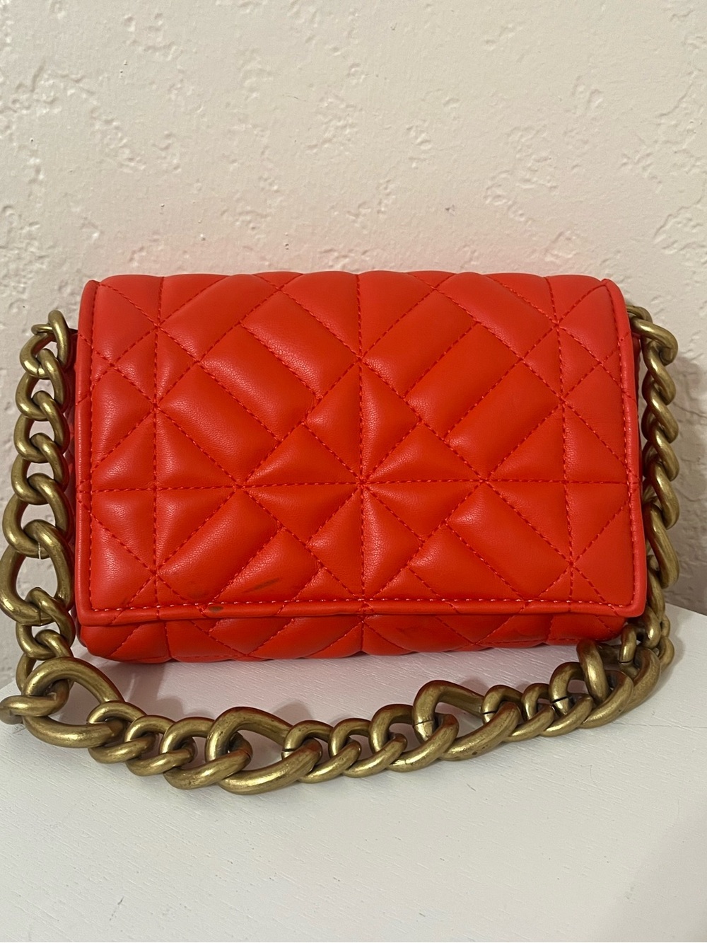 ZARA Quilted Orange Leather Chain Shoulder Bag